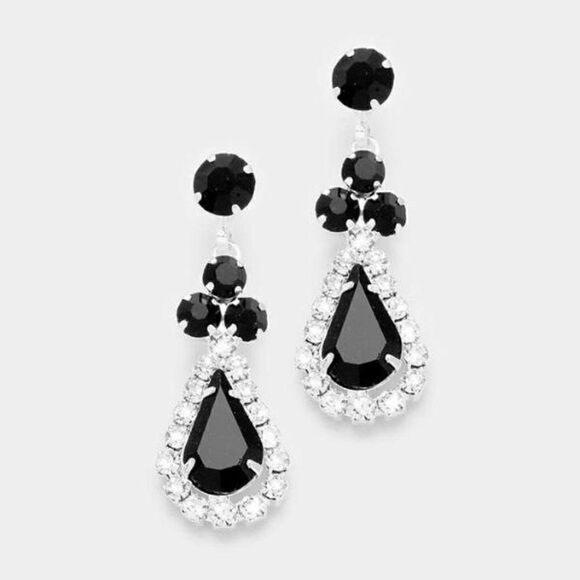 5/$25 Black Pave Trim Rhinestone Earrings - Picture 1 of 6